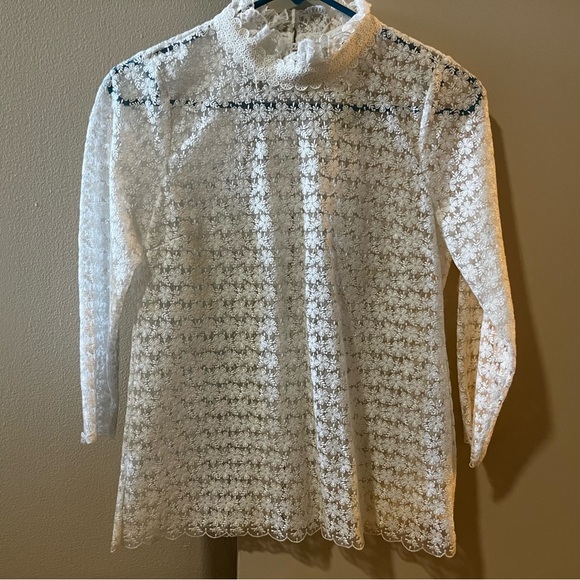 Sezane Cream Lace Long-Sleeve Blouse - Picture 4 of 10